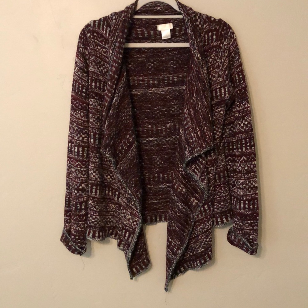 Wine and grey cardigan
